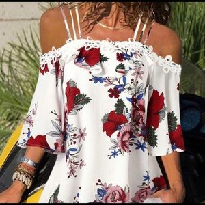 Floral print half sleeve blouse